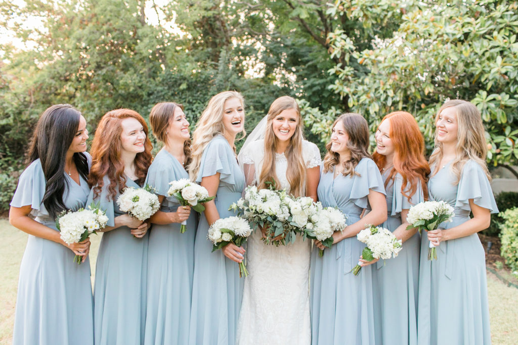 blue bridesmaids at the bingham house wedding